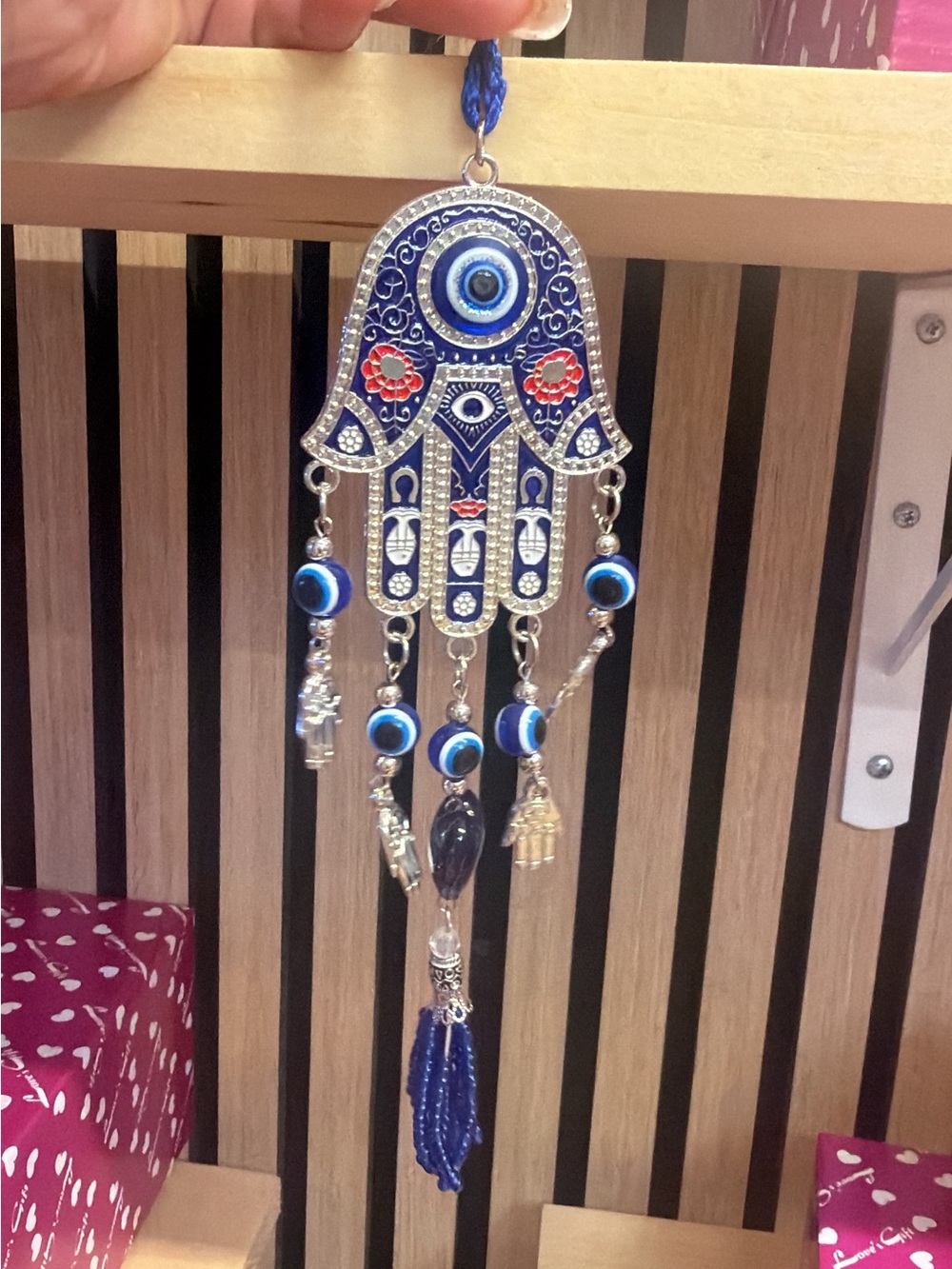 More Than Magic Blue and Silver Hamsa Wall Hanging with Evil Eye Charms
